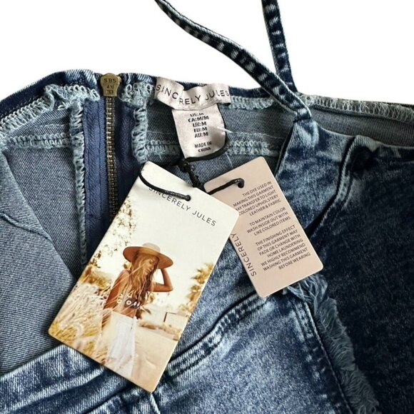 Sincerely Jules Blue Denim Corset Boho Crop Top, NWT, Medium - Picture 5 of 7
